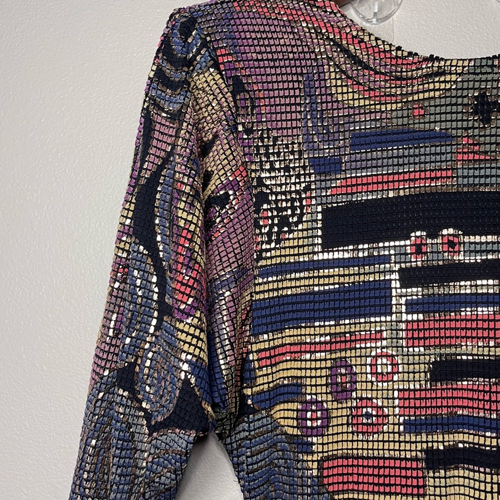 Vintage 80’s Janine Of London Metallic Mosaic Dress - Picture 6 of 14